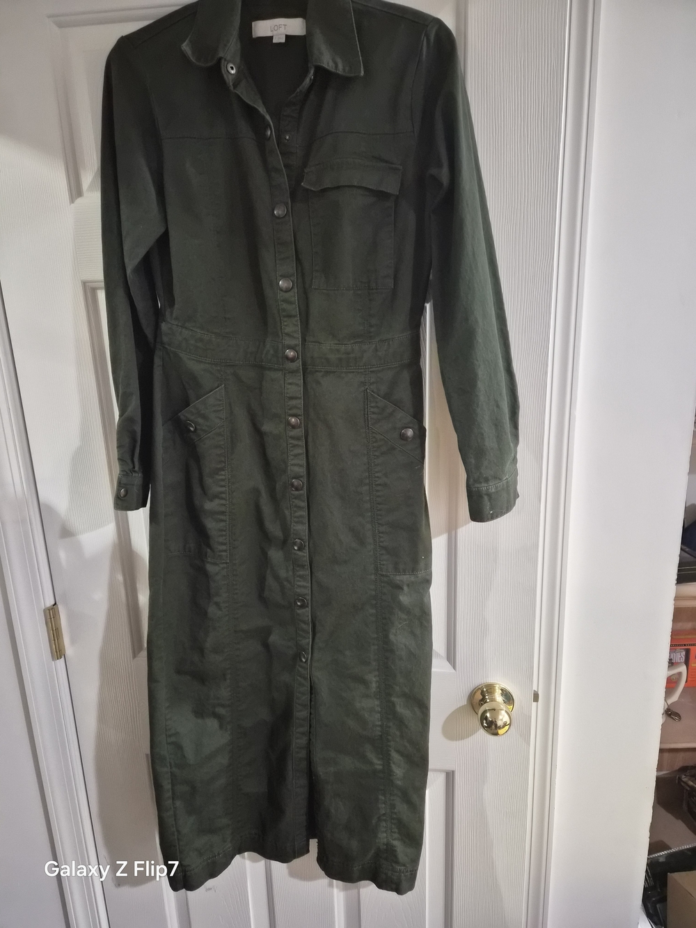 LOFT Dark Olive Green Utility Shirt Dress Jacket